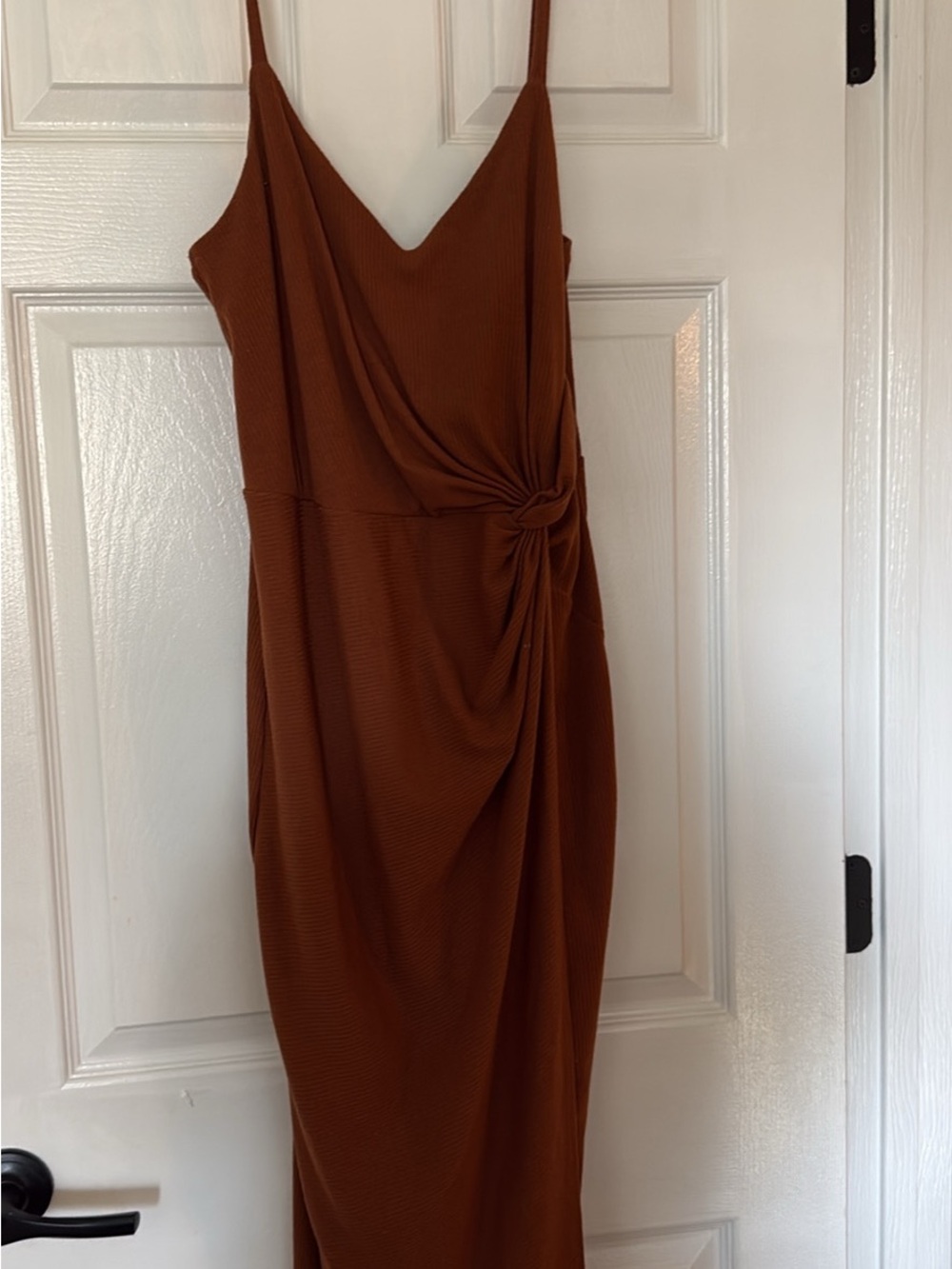 nine britton Rust-Brown Knot-Detail Midi Slip Dress